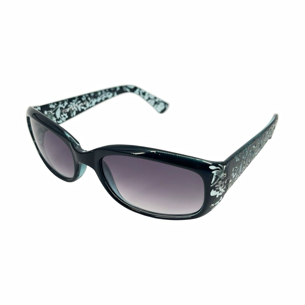 Foster Grant Y2K sparkle Women's Wrap Oval Sunglasses Black Floral Gray Gradient